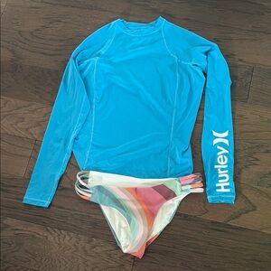 Hurley Aqua Rash Guard with Multicolor Bikini Bottom